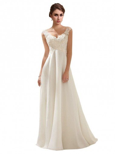 Affordable V-Neck Lace Wedding Dress On Chiffon