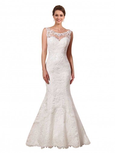 Affordable Bateau Illusion Sweetheart Lace Wedding Dress