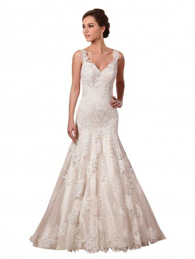Affordable Open Back Mermaid Tulle Wedding Dress with Lace Bodice