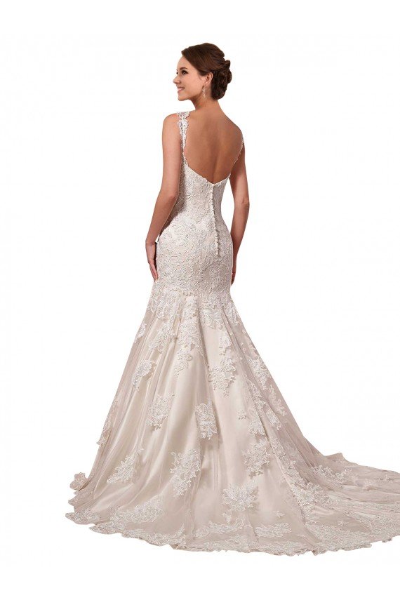 Affordable Open Back Mermaid Tulle Wedding Dress with Lace Bodice