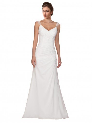 Affordable V-Neck Sheath Chiffon Wedding Dress with Straps