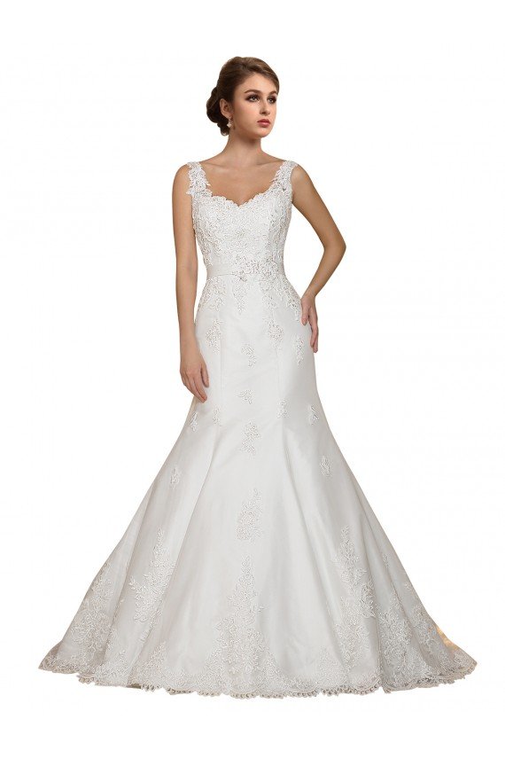 Affordable Sweethart V-Neckline Lace Wedding Dress with Shoulder Straps