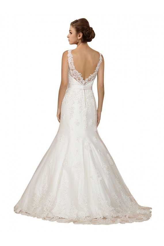 Affordable Sweethart V-Neckline Lace Wedding Dress with Shoulder Straps