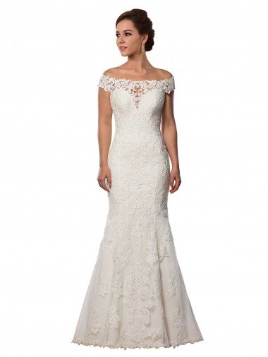 Affordable Modern Off the Shoulder Mermaid Lace Wedding Dress
