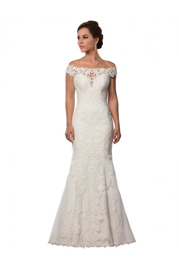 Affordable Modern Off the Shoulder Mermaid Lace Wedding Dress