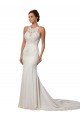 Affordable Modern Deep V-Neck Sheath Lace Wedding Dress with Open V-Back