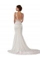 Affordable Modern Deep V-Neck Sheath Lace Wedding Dress with Open V-Back