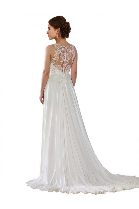 Affordable Illusion Neck A-Line Chiffon Beach Wedding Dress with Lace Halter Neckline