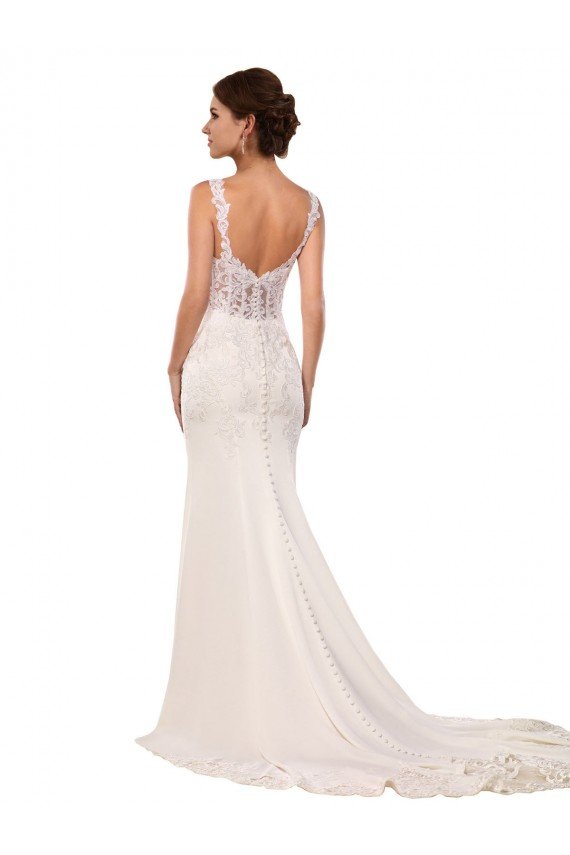 Affordable V-Neck Mermaid Crepe Wedding Dress with Lace Bodice