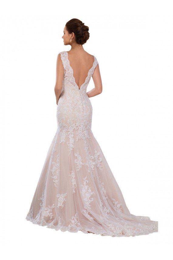 Affordable Classic Fit and Flare V-Neck Mermaid Lace Wedding Dress