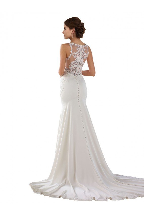 Affordable Modern High Neck Sheath Wedding Dress with Lace Bodice