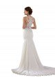 Affordable Modern High Neck Sheath Wedding Dress with Lace Bodice