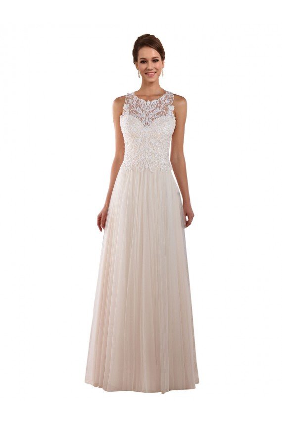 Affordable High Neck A-Line Tulle Wedding Dress with Lace Back
