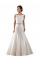 Affordable Modern Boat Neck Mermaid Satin Wedding Dress with Deep V-Back