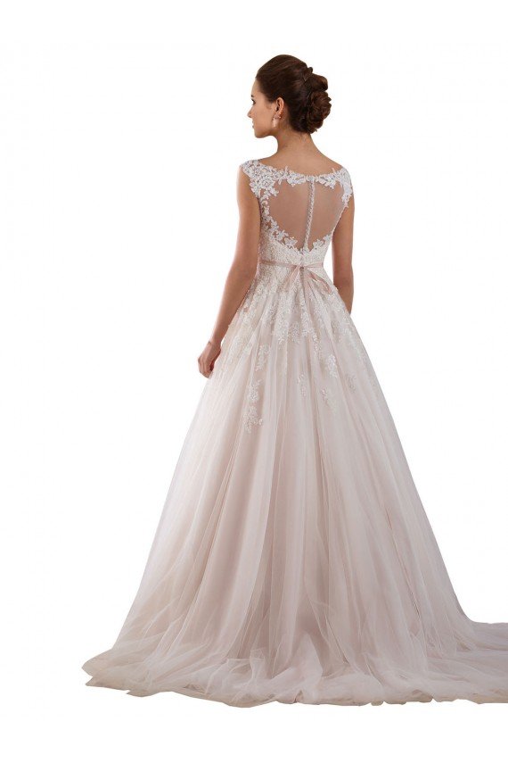 Affordable Illusion Sweetheart Neck Ball Gown Tulle Wedding Dress with Lace Bodice