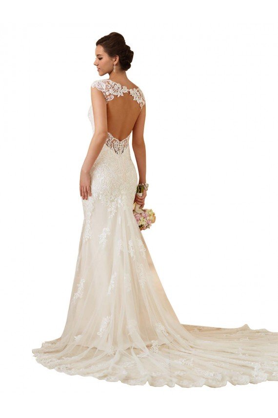 Affordable Modern Chapel Train Sweetheart Mermaid Lace Wedding Dress with Keyhole Back
