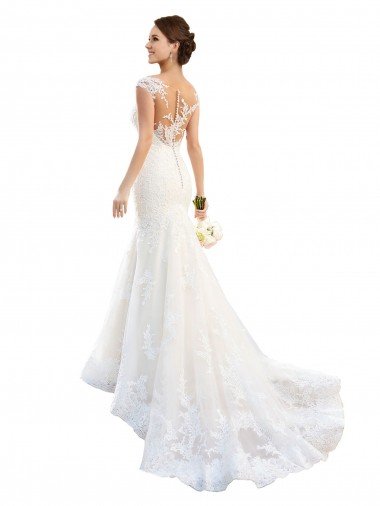 Affordable Fit and Flare Illusion Neck Lace Wedding Dress