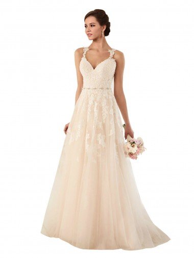 Affordable Sweetheart A-Line Tulle Wedding Dress with Lace Illusion Back