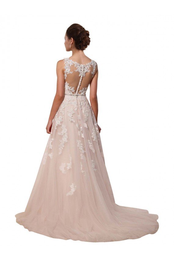 Affordable Sweetheart A-Line Tulle Wedding Dress with Lace Illusion Back