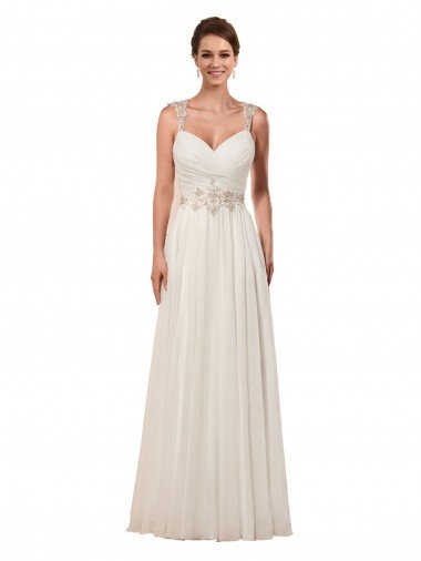 Affordable Sweetheart A-Line Chiffon Wedding Dress with Beaded Shoulder Straps