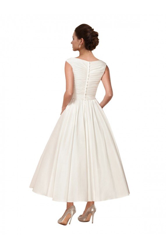 Affordable V-Neck A-Line Short Ankle Length Satin Wedding Dress