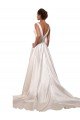 Affordable Deep V-Neck A-Line Satin Wedding Dress with Pockets