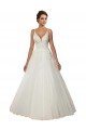 Affordable Modern Spaghetti Straps Ball Gown Tulle Wedding Dress with Lace Bodice