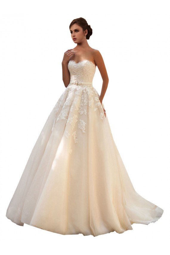 Affordable Sweetheart Ball Gown Tulle Wedding Dress with Lace Bodice