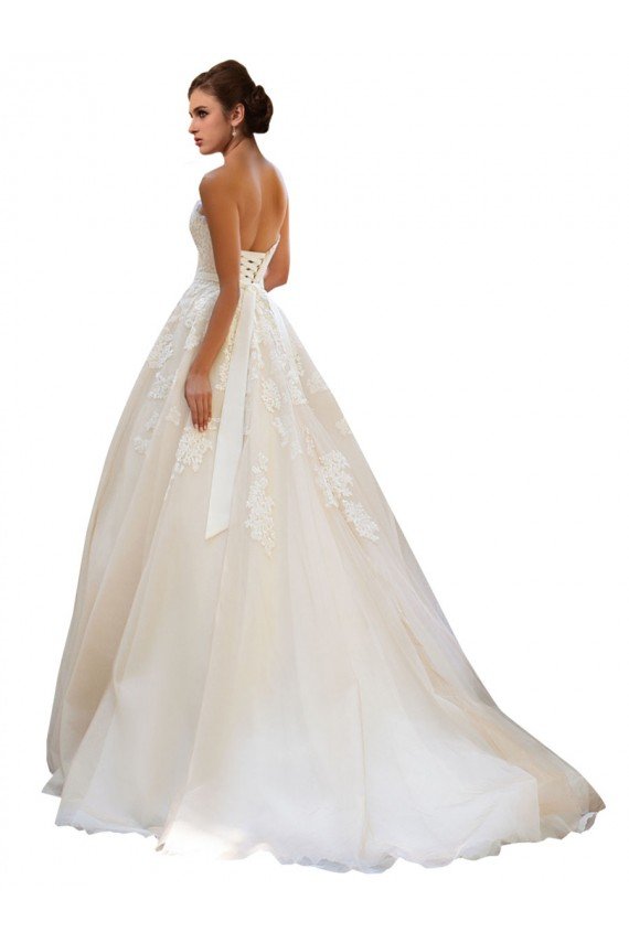 Affordable Sweetheart Ball Gown Tulle Wedding Dress with Lace Bodice