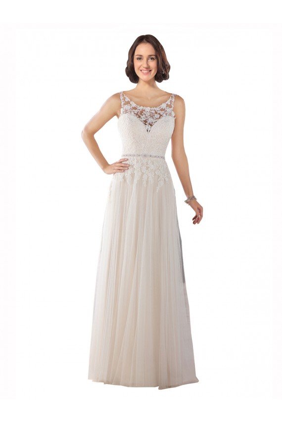 Affordable High Lace Neck Illusion Back Tulle Boho Wedding Dress