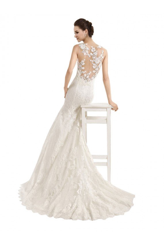 Affordable Illusion Neck Mermaid All Over Lace Wedding Dress