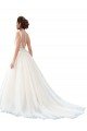 Affordable Illusion Neck A-Line Tulle Beach Wedding Dress with Lace Bodice