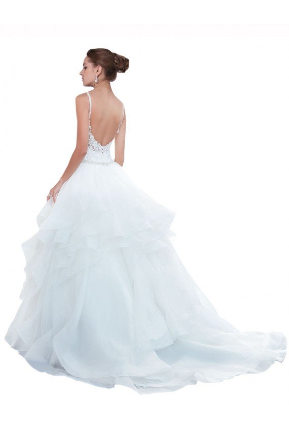 Affordable Spaghetti Straps Ball Gown Beach Wedding Dress with Lace Bodice