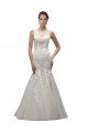 Affordable Illusion High Neck Mermaid Lace Wedding Dress