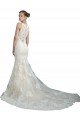 Affordable Deep Illusion Neck Mermaid Tulle Beach Wedding Dress with All Over Lace