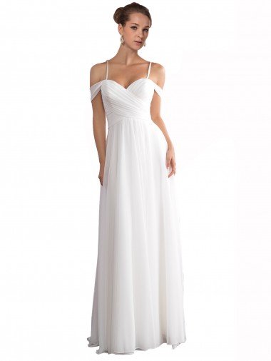 Affordable Off the Shoulder A-Line Ruched Chiffon Beach Wedding Dress