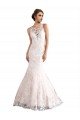 Affordable Illusion Neck Fit and Flare Tulle Wedding Dress with All Over Lace