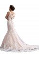 Affordable Illusion Neck Fit and Flare Tulle Wedding Dress with All Over Lace