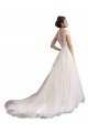 Affordable Illusion Cap Sleeves A-Line Tulle Beach Wedding Dress with Lace Bodice