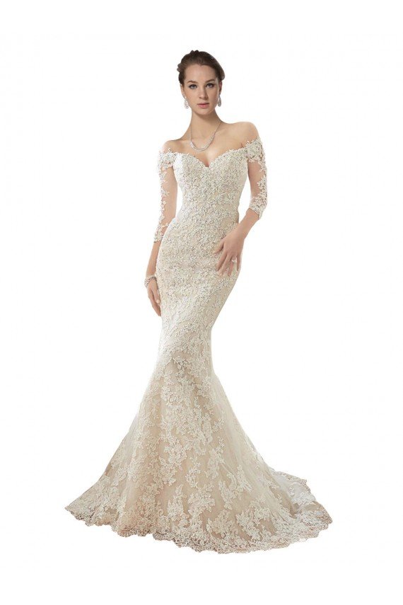 Affordable Long Sleeves Off the Shoulder Trumpet Lace Wedding Dress