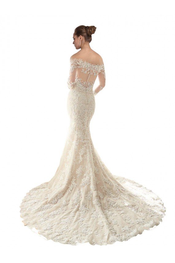 Affordable Long Sleeves Off the Shoulder Trumpet Lace Wedding Dress