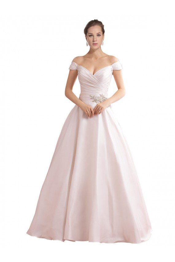 Affordable Off the Shoulder Sweetheart Ball Gown Satin Wedding Dress