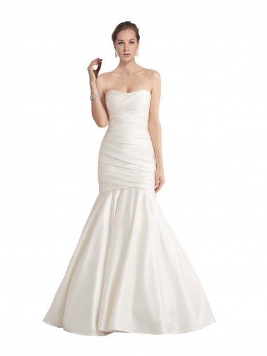 Affordable Strapless Mermaid Ruched Satin Beach Wedding Dress with Low Back