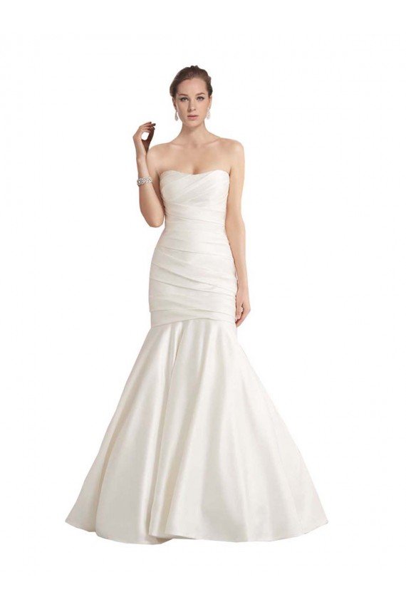 Affordable Strapless Mermaid Ruched Satin Beach Wedding Dress with Low Back