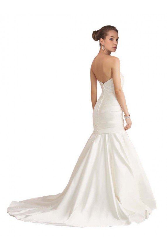 Affordable Strapless Mermaid Ruched Satin Beach Wedding Dress with Low Back