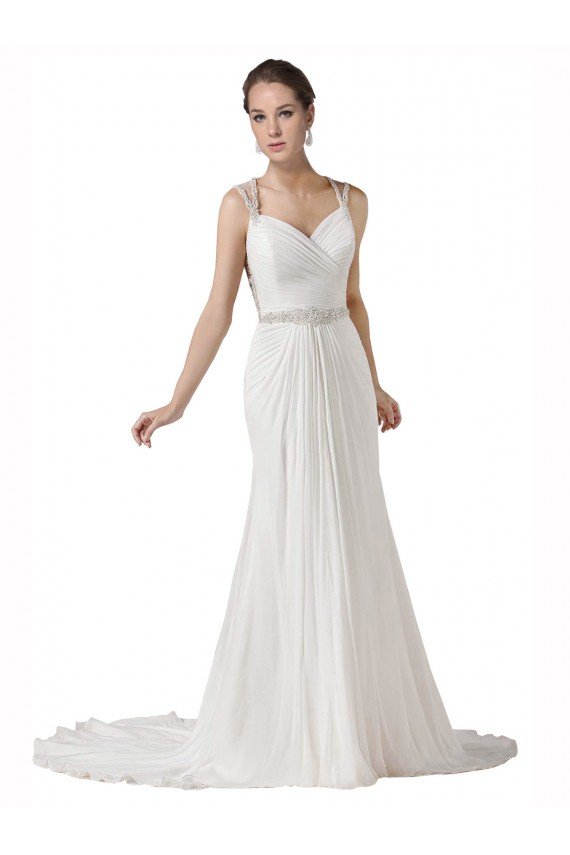 Affordable Sweetheart Sheath Chiffon Beach Wedding Dress with Beaded Belts