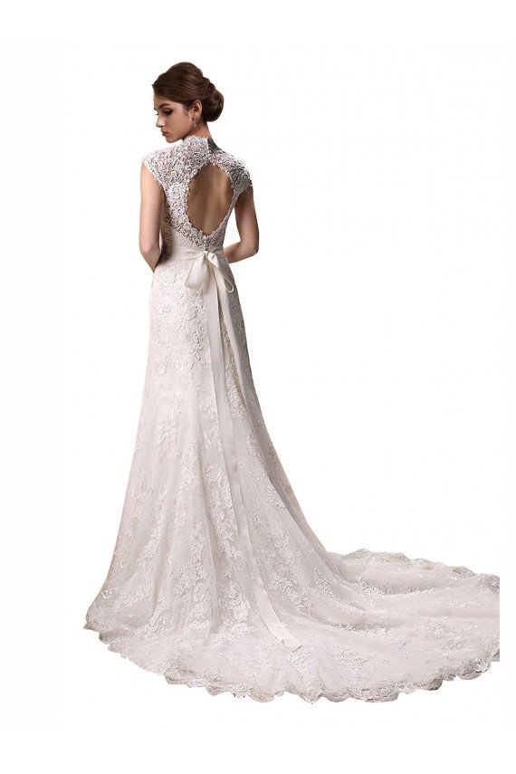 Affordable Halter V-Neck Mermaid Lace Wedding Dress with Keyhole Back
