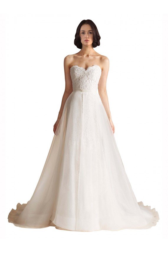 Affordable Strapless Sweetheart Lace Bodice A-Line Organza Wedding Dress