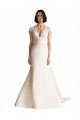 Affordable V-Neck Lace Bodice A-Line Satin Wedding Dress with Keyhole Back
