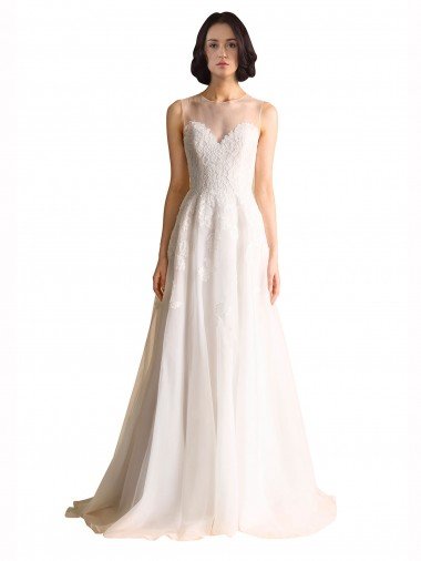 Affordable Illusion Neck A-Line Organza Wedding Dress